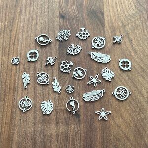 Silver Colored Leaf and Floral Charms Set